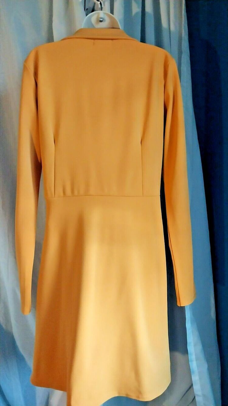 New Boohoo Sz 10 Tall Yellow Lapel Neck Double Breasted Blazer Fall Dress - Picture 3 of 7